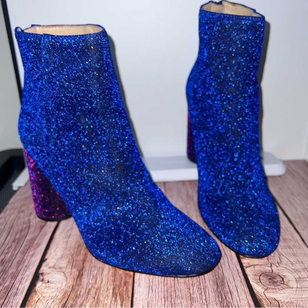 Katy Perry “The Mayari” Blue Glitter Block Heel Ankle Boots | Size 7 / EU 37